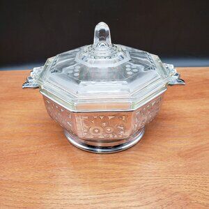 Vintage Farberware Octagonal Casserole Pyrex Insert & Etched Glass Lid Art Deco